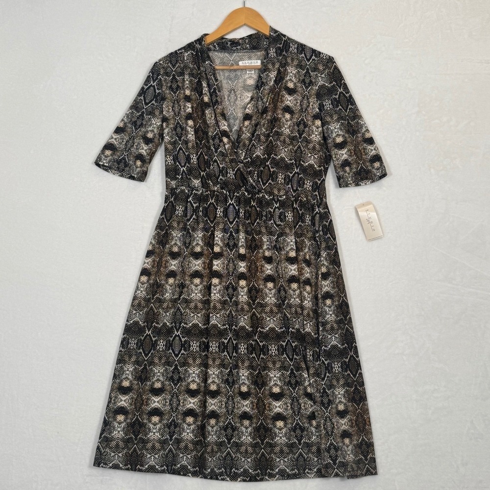 Studio JPR Brown Snakeskin Faux Wrap Dress Medium